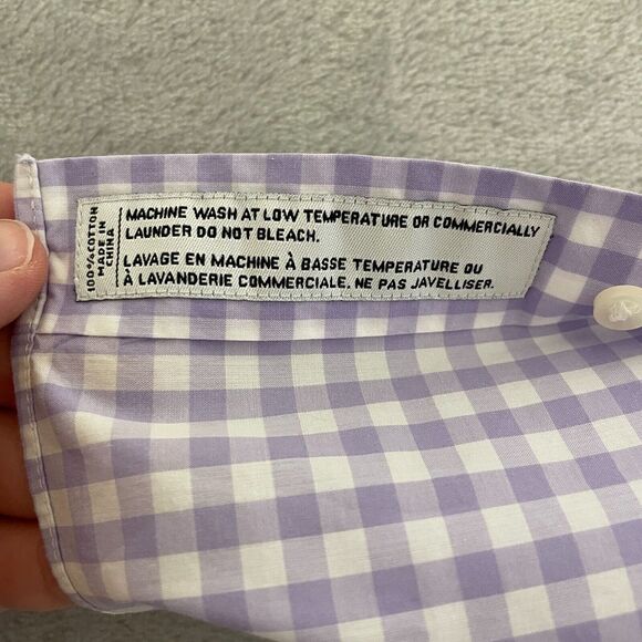 LorenzoUomo Shirt Mens 16 32/33 Purple Check Trim Fit Cotton Button Up Business - Picture 5 of 7